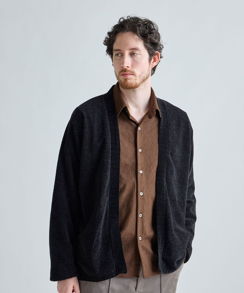 MEN'S BIGI モールヘリンボン ボタンレスカーディガン ブラック