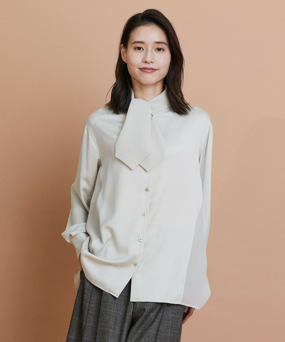 L'EQUIPE クレープサテン＆シフォンブラウス ベージュ