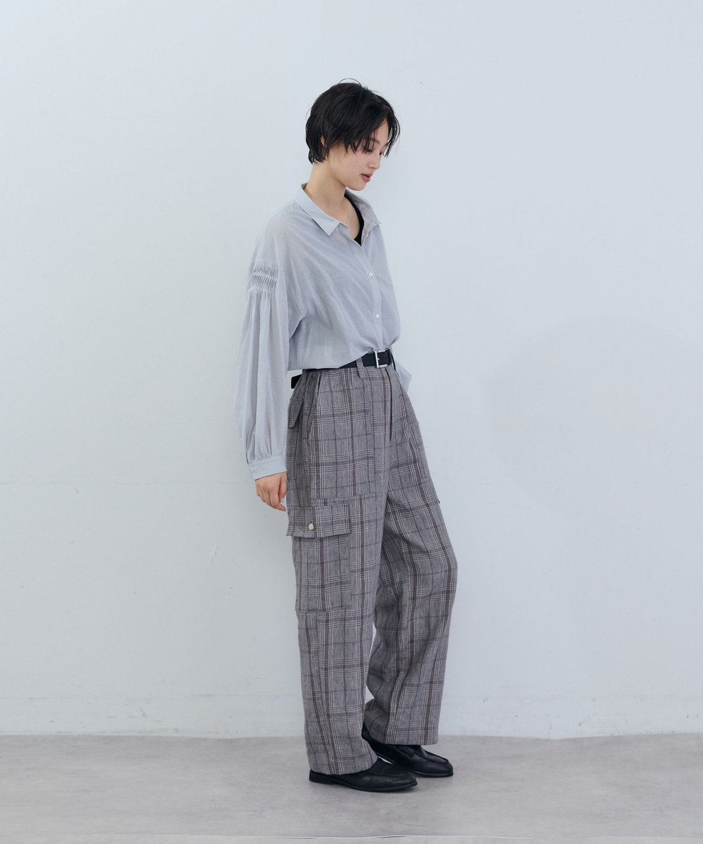 ADIEU TRISTESSE コットンスモールカラーシャツ ブルーグレー