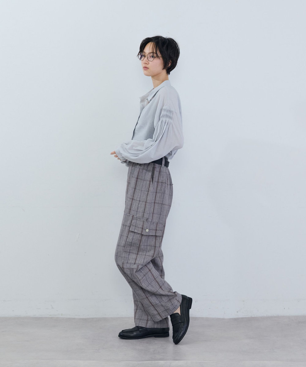 ADIEU TRISTESSE コットンスモールカラーシャツ ブルーグレー