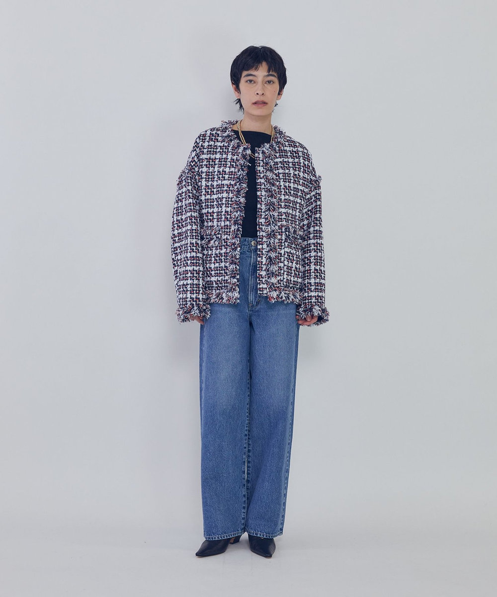 1er Arrondissement TORNIERフリンジツイードジャケット ネイビー