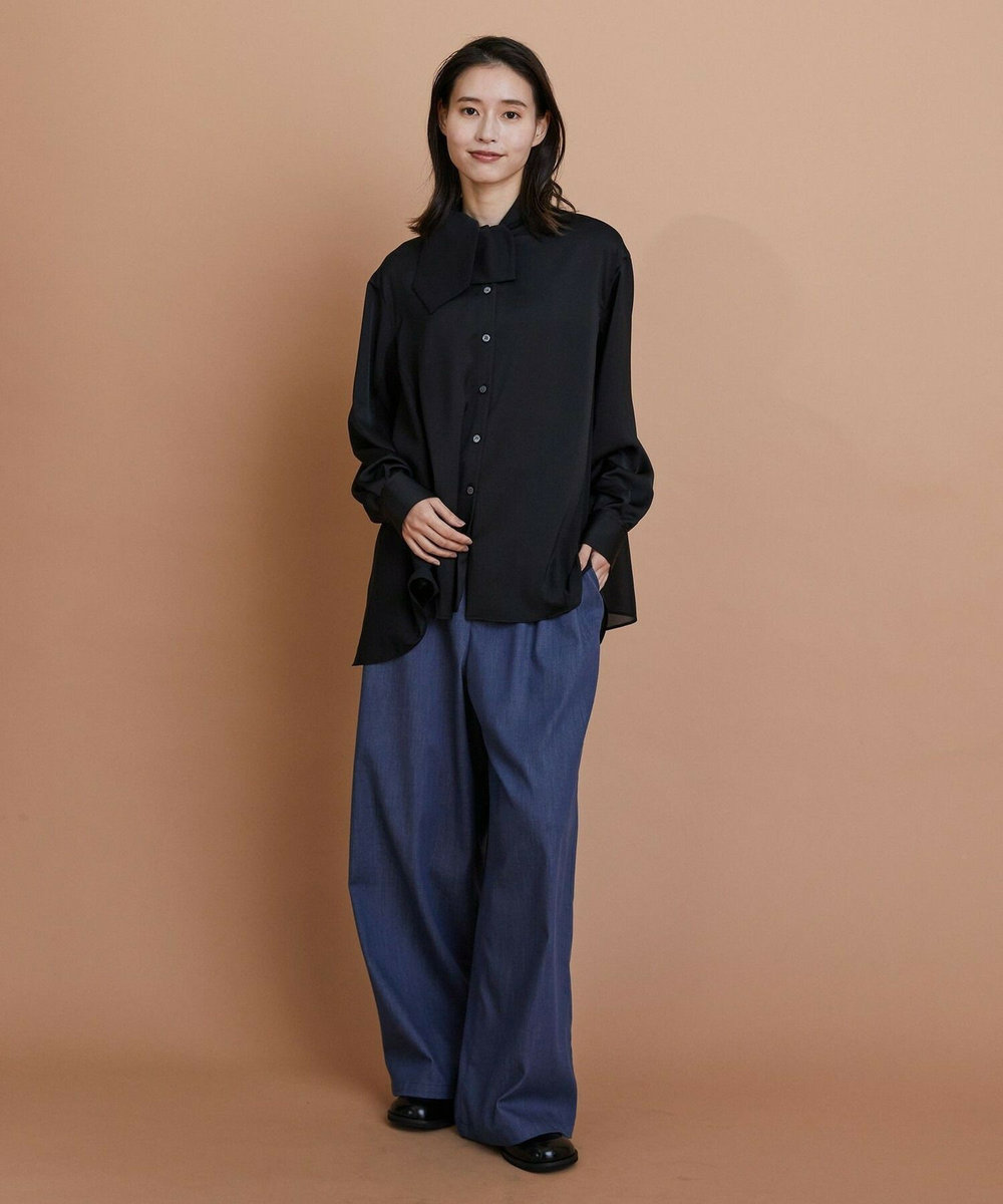 L'EQUIPE クレープサテン＆シフォンブラウス ブラック