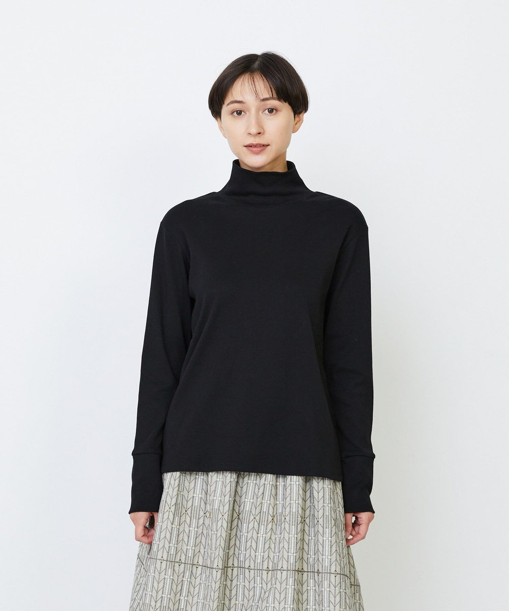 LOISIR コットンフライスタートルネックプルオーバー ブラック