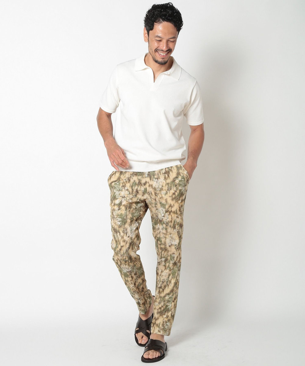 MEN'S BIGI LIBERTYプリントスキッパーニットポロシャツ ベージュ