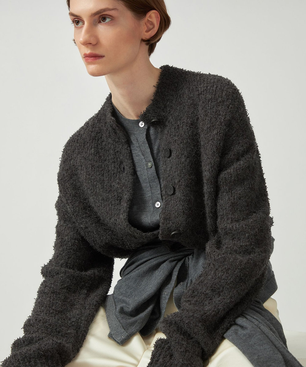 DÉPAREILLÉ LOW GAUGE LOOP YARN KNIT CARDIGAN / ローゲージループヤーンニットカーディガン チャコールグレー