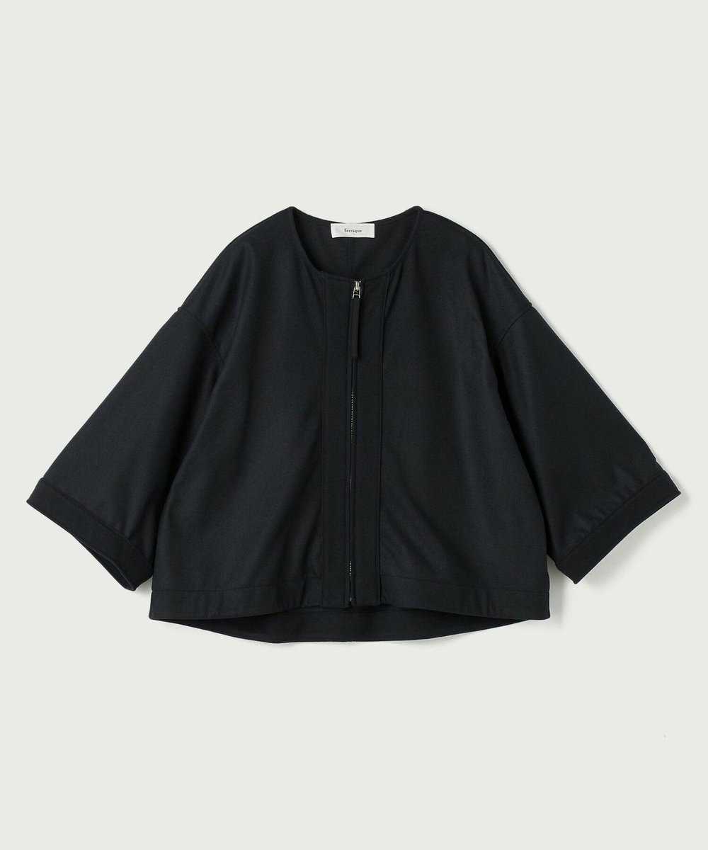 feerique Lサイズ（大きいサイズ） 【大きいサイズ】feerique ウールライクニットツイルコクーンシルエットプルオーバー ネイビー