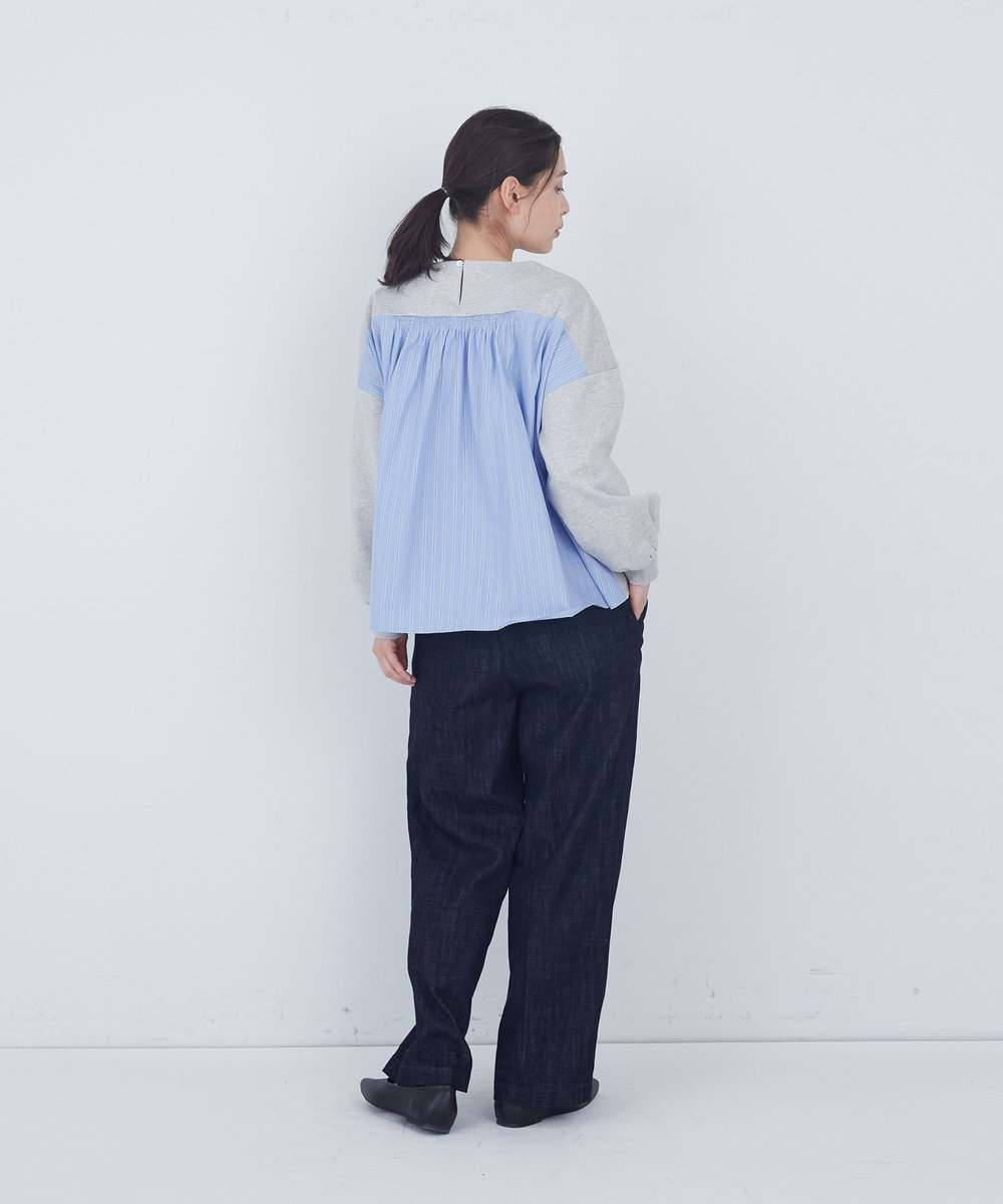 ADIEU TRISTESSE 裏毛×布帛コンビプルオーバー トップグレー