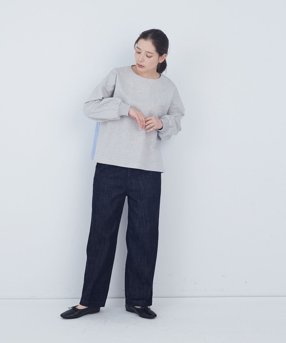 ADIEU TRISTESSE 裏毛×布帛コンビプルオーバー トップグレー