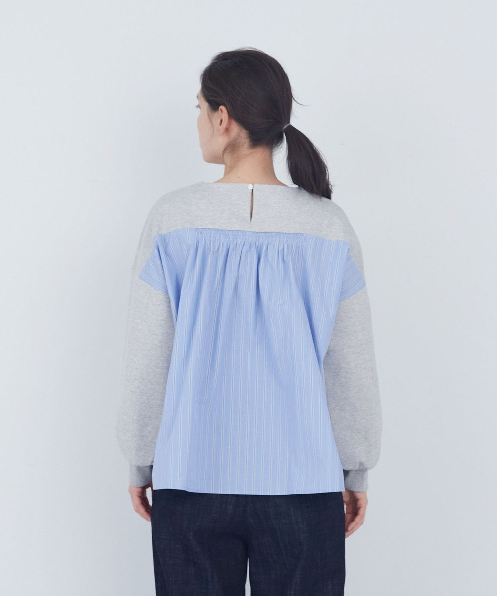 ADIEU TRISTESSE 裏毛×布帛コンビプルオーバー トップグレー