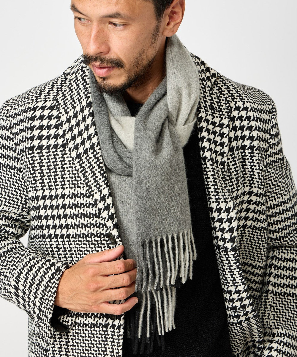 MEN'S BIGI グラデーションチェックカシミヤマフラー グレー