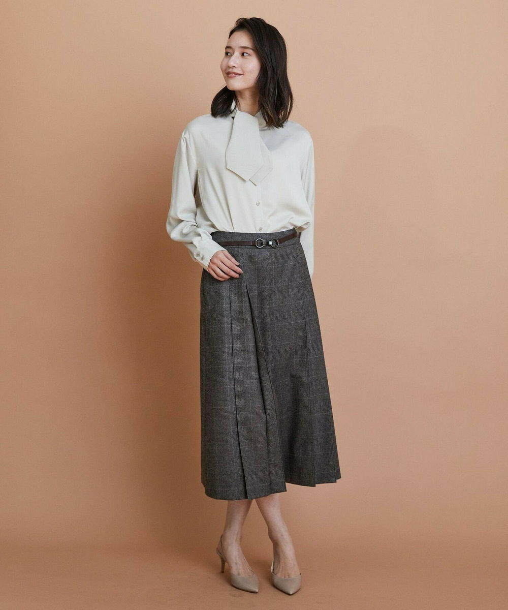 L'EQUIPE クレープサテン＆シフォンブラウス ベージュ