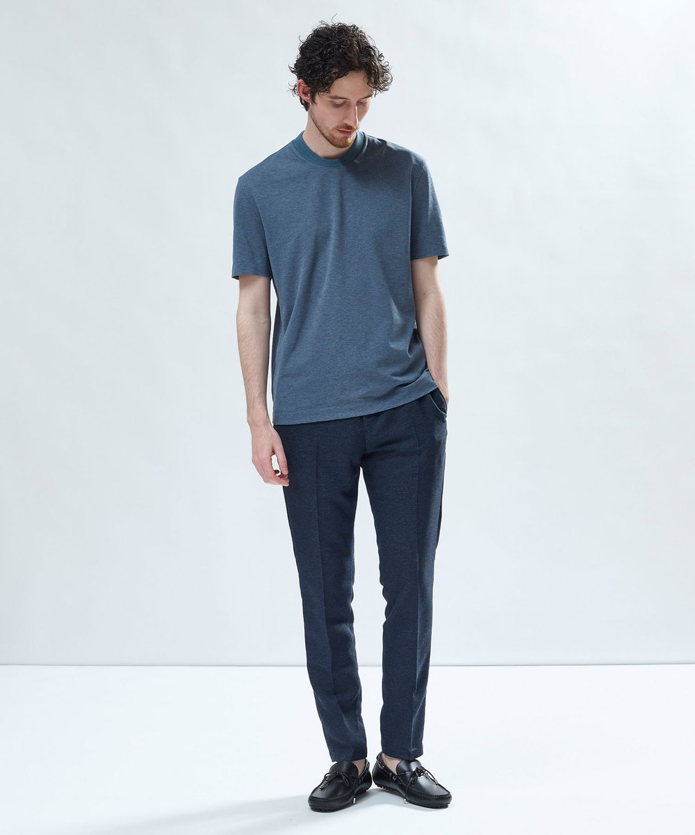 MEN'S BIGI 東レPrimeflex 麻調ドットメッシュ クルーネックTシャツ＜吸水速乾/通気性＞ ブルー