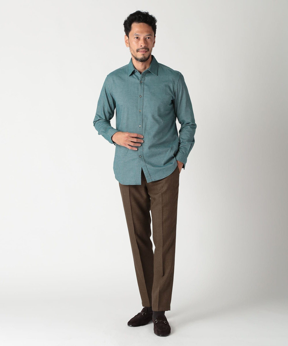 MEN'S BIGI フランネルフレンチフロントカジュアルシャツ グリーン