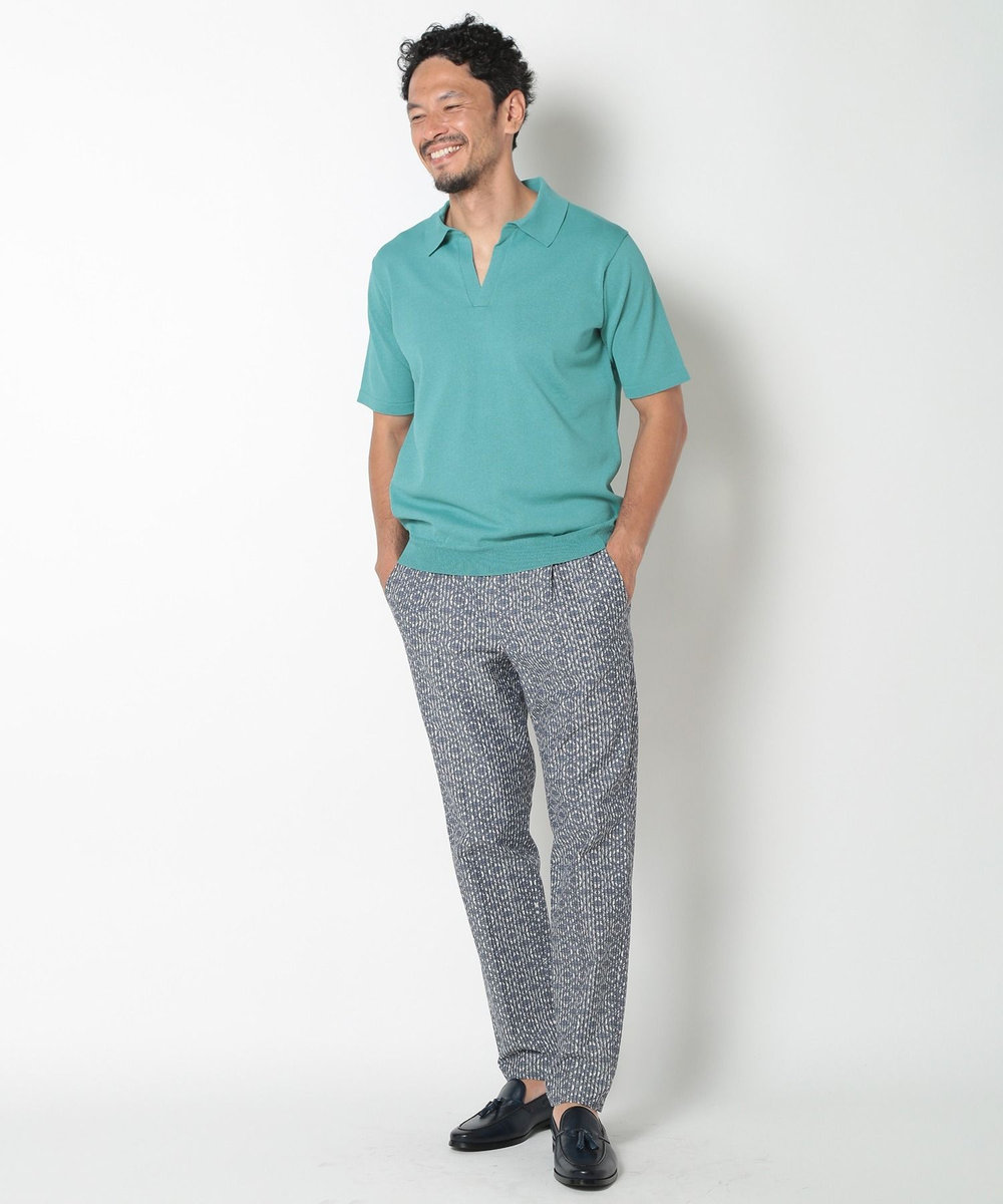 MEN'S BIGI LIBERTYプリントスキッパーニットポロシャツ エメラルド