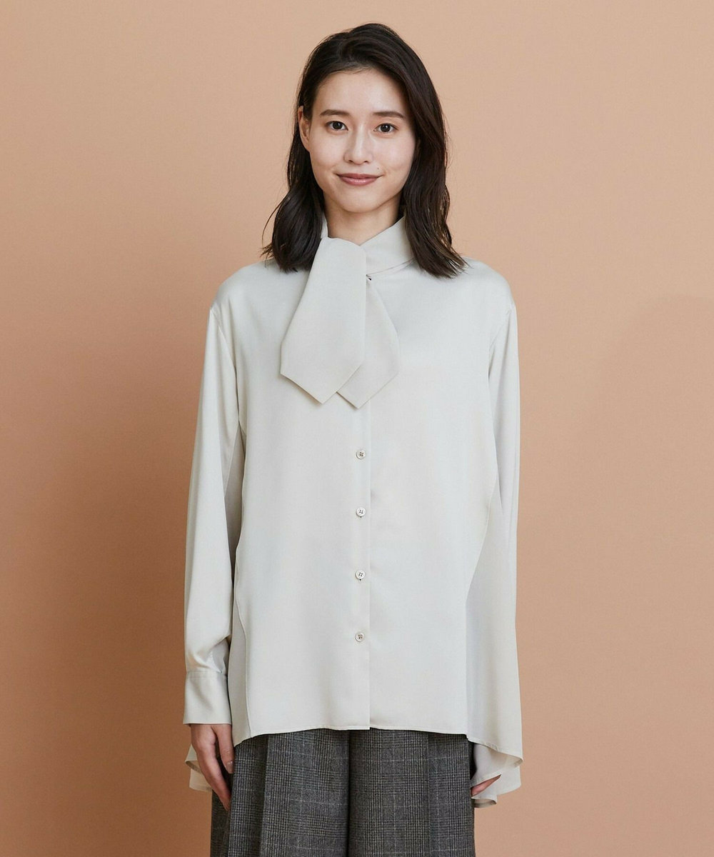 L'EQUIPE クレープサテン＆シフォンブラウス ベージュ