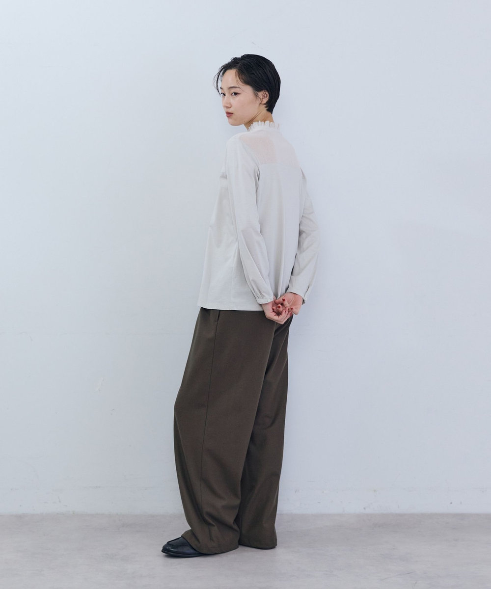 ADIEU TRISTESSE コットンチュール×カットソーブラウス ライトグレー