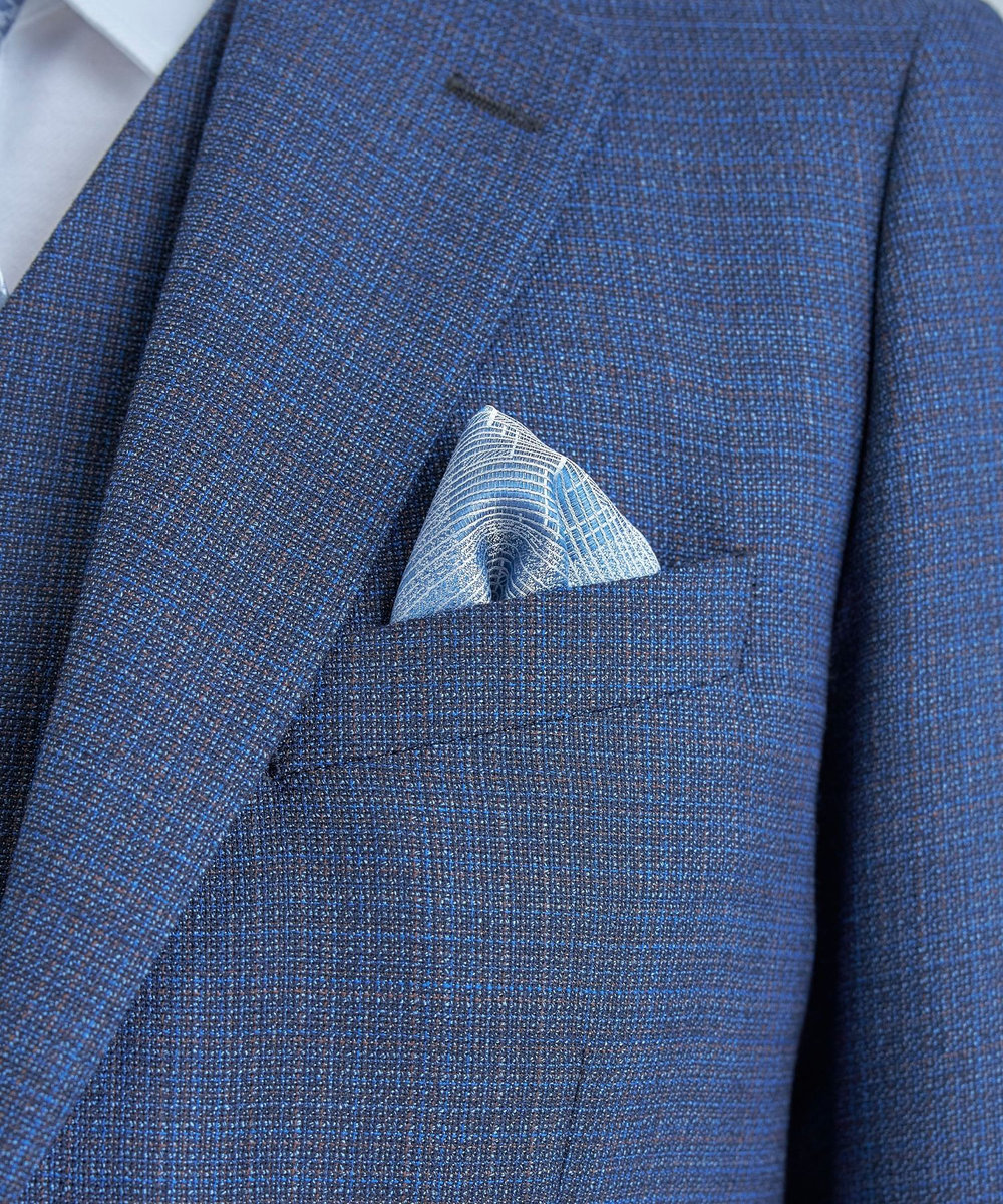 MEN'S BIGI ジオメトリック柄シルクチーフ ブルー