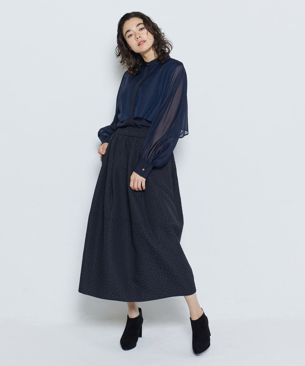 feerique シアーローンレイヤードブラウス ネイビー