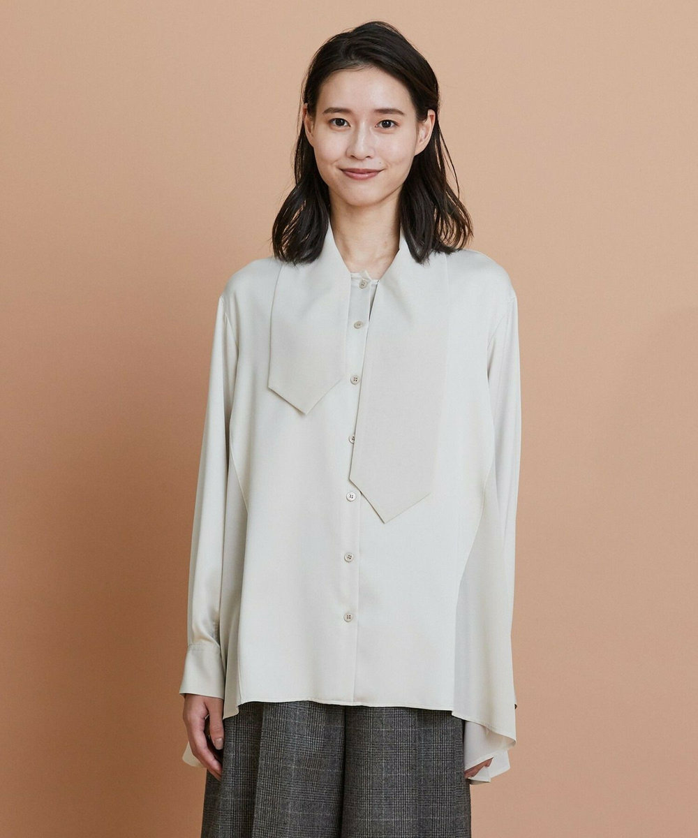 L'EQUIPE クレープサテン＆シフォンブラウス ベージュ