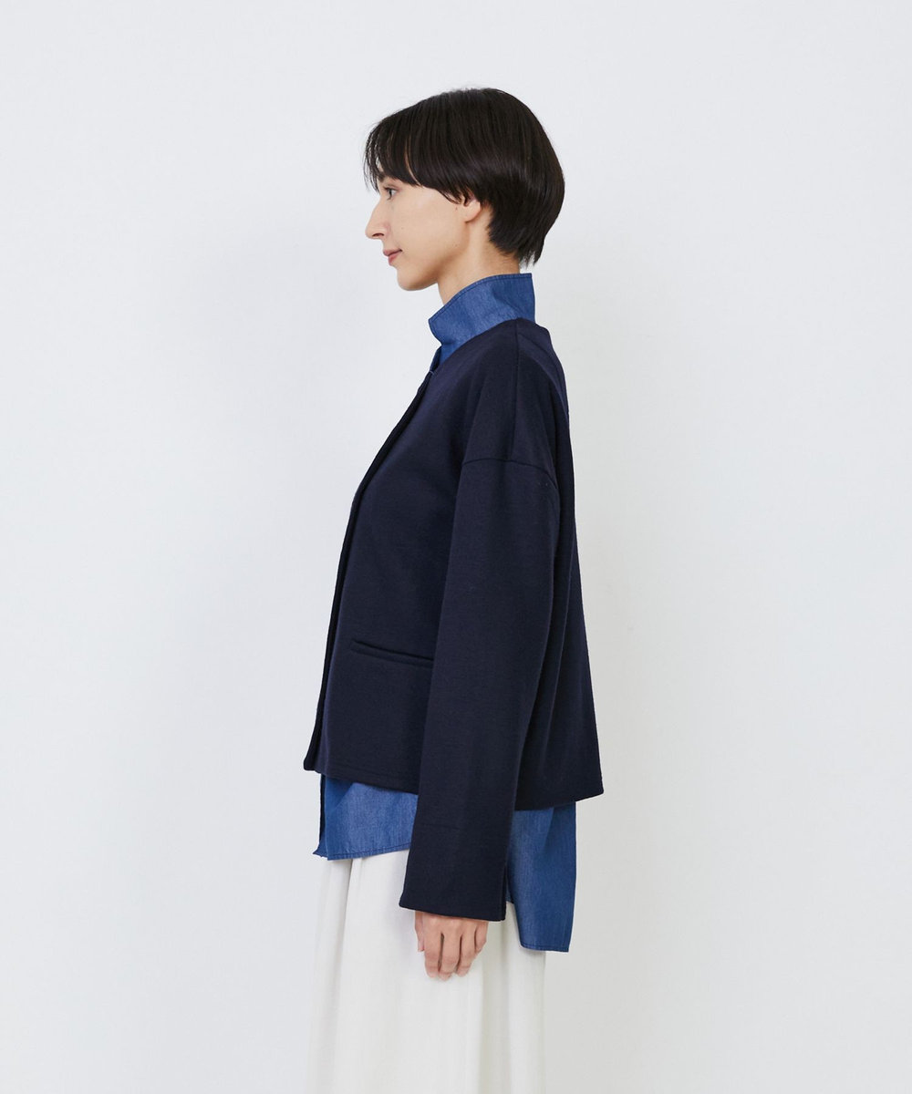 LOISIR ウール圧縮スムースジャケット ネイビー