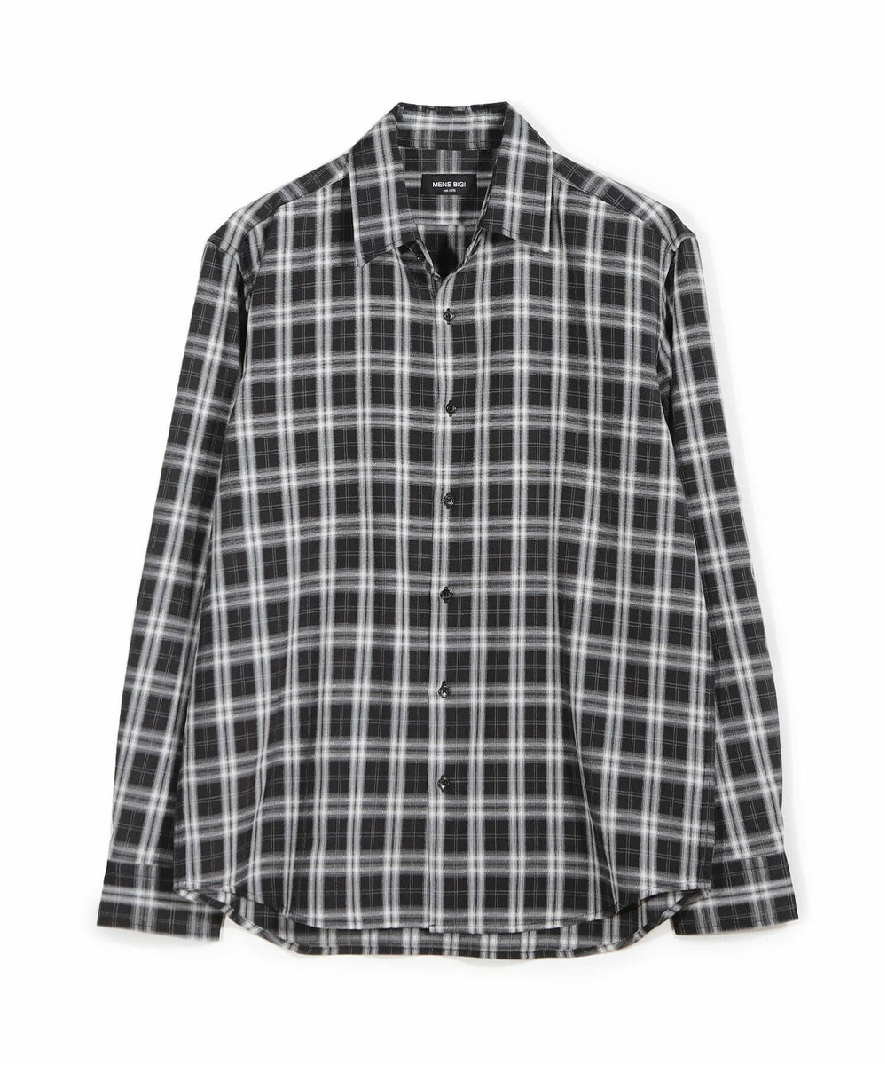 MEN'S BIGI ドビーチェックカジュアルシャツ ブラック