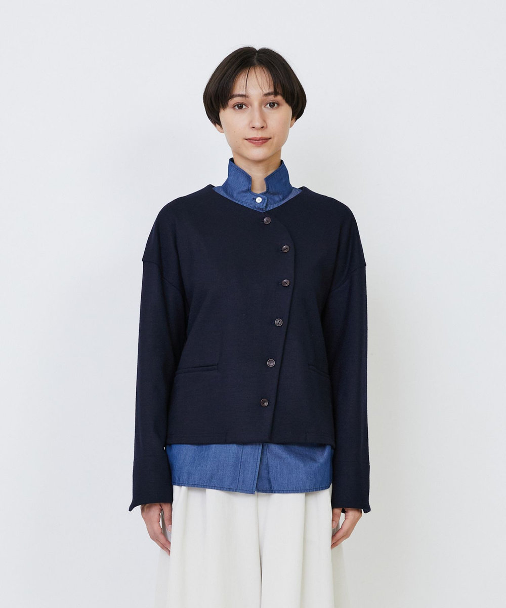LOISIR ウール圧縮スムースジャケット ネイビー