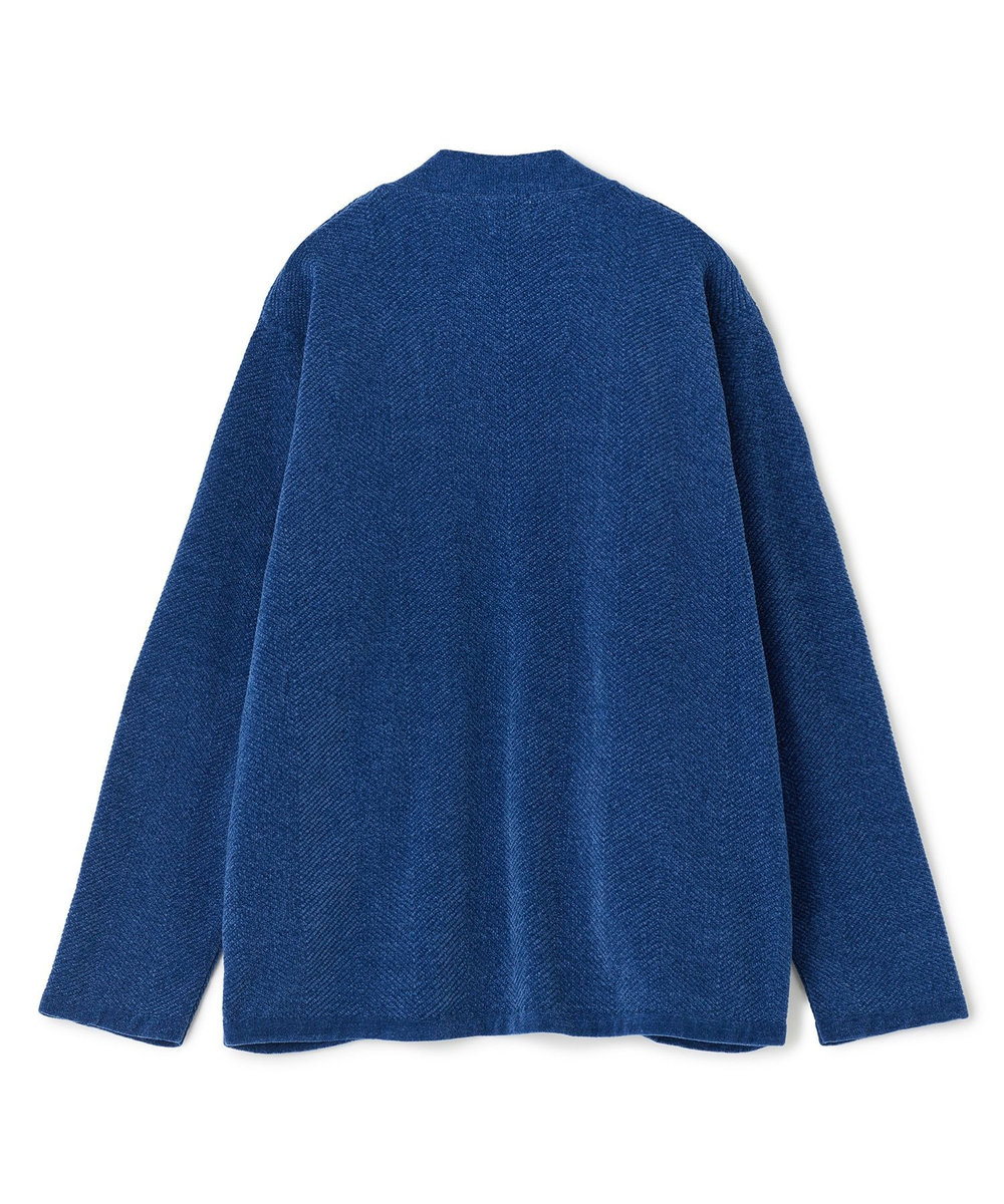 MEN'S BIGI モールヘリンボン ボタンレスカーディガン ブルー