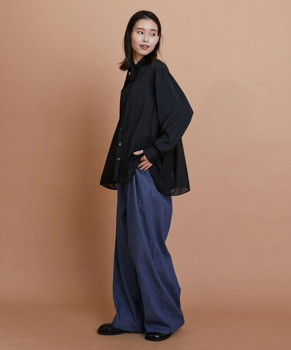 L'EQUIPE クレープサテン＆シフォンブラウス ブラック