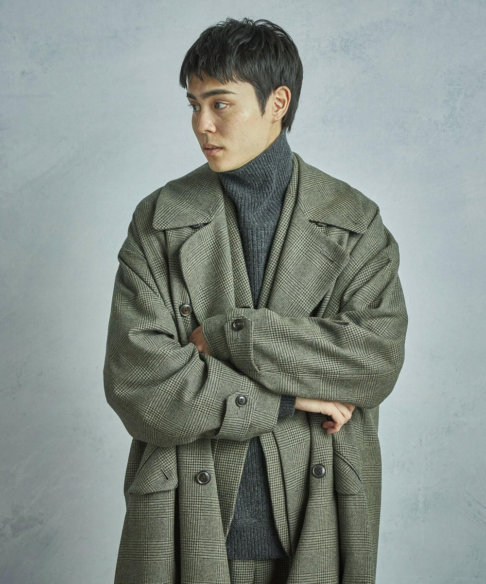 MEN'S BIGI 【50th Anniv . 菊池武夫】WOOL GLEN PLAID COAT カーキ