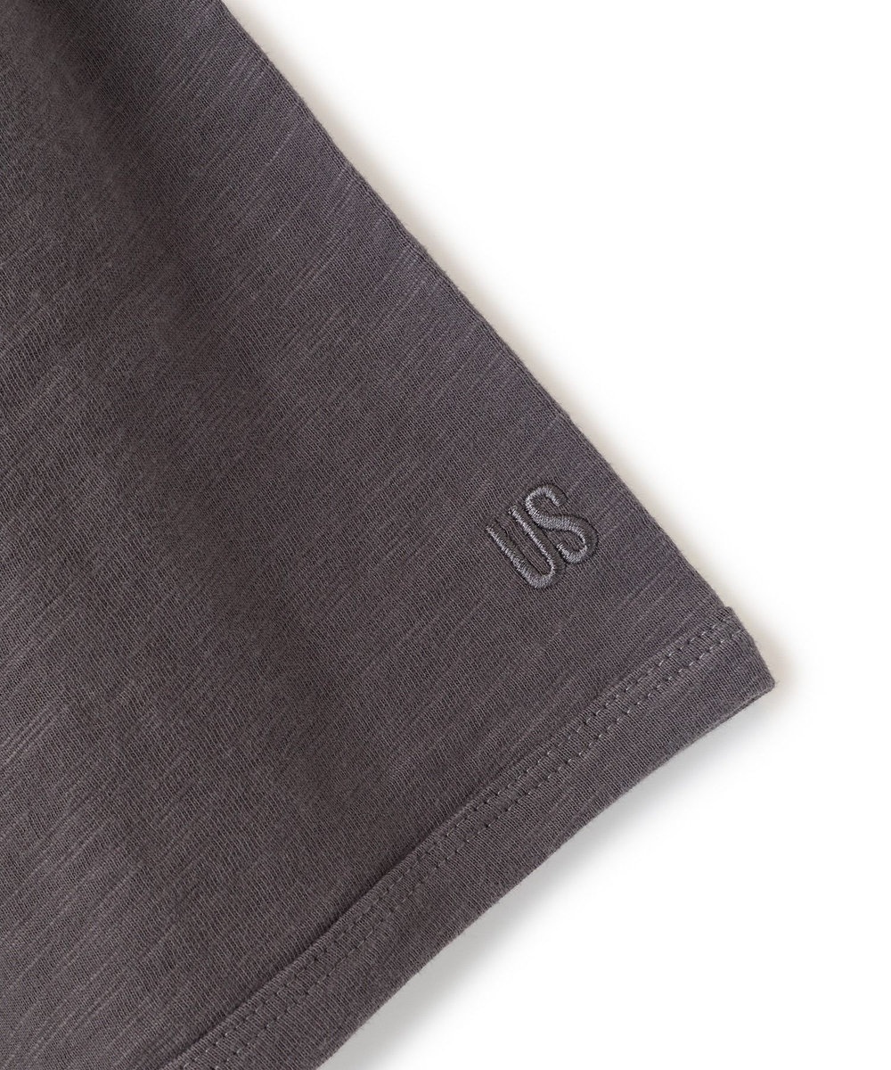 UNION STATION スラブ天竺袖刺繍Tシャツ チャコールグレー