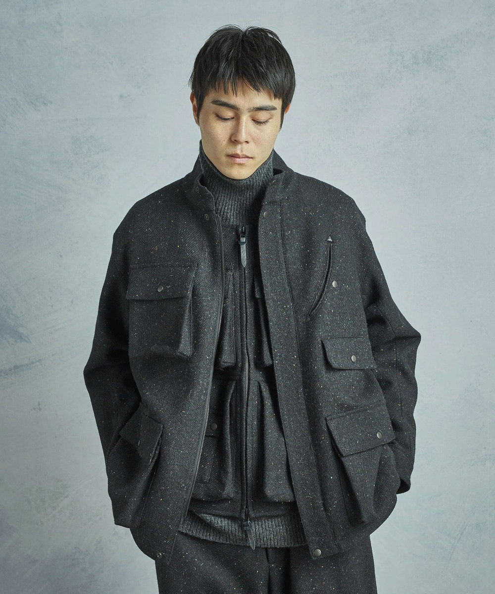 MEN'S BIGI 【50th Anniv . 菊池武夫】HARRIS TWEED COLOR NEP BLOUSON ブラック