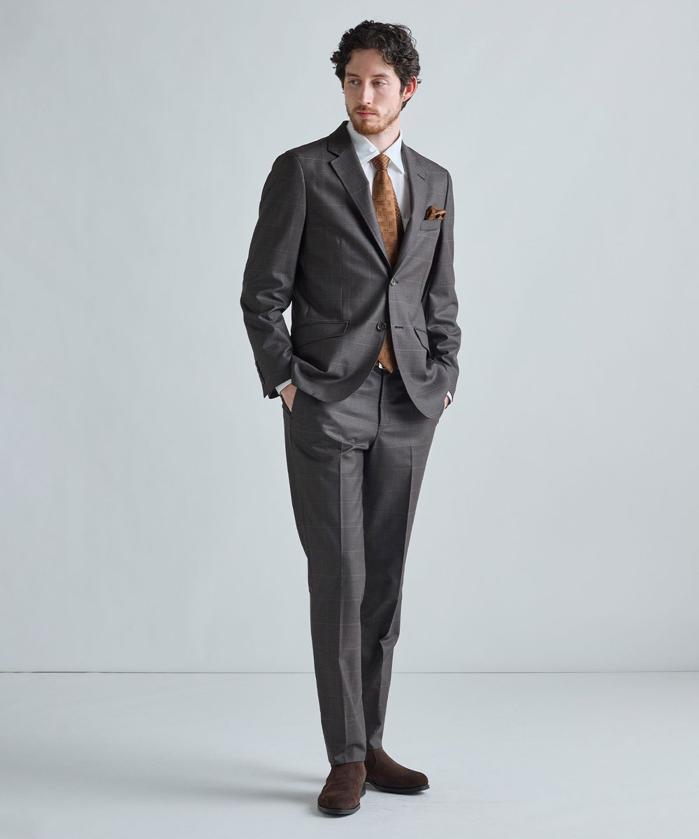 MEN'S BIGI ウィンドウペンチェック セットアップパンツ ブラウン