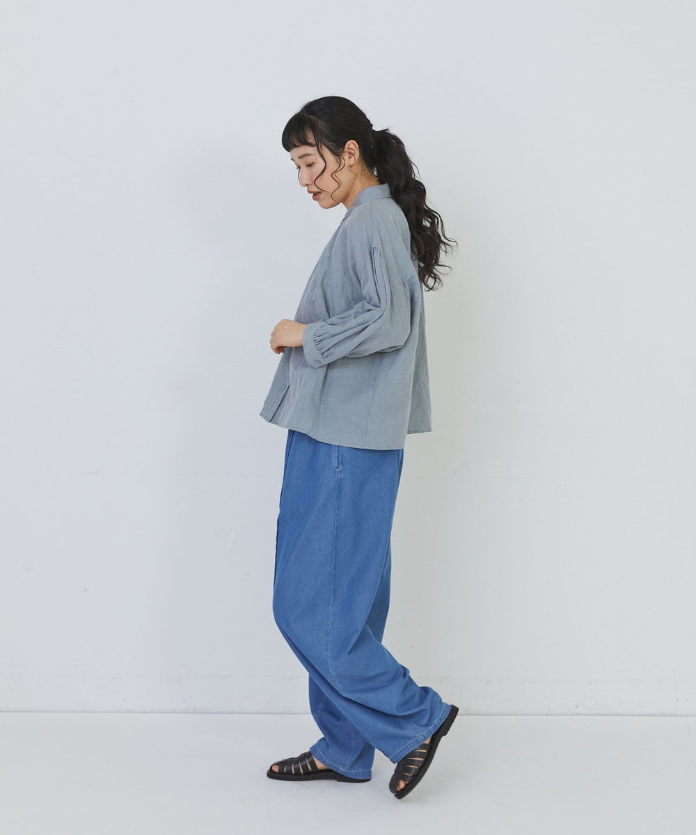 congés payés ADIEU TRISTESSE コットンリネンギャザーシャツ ミント
