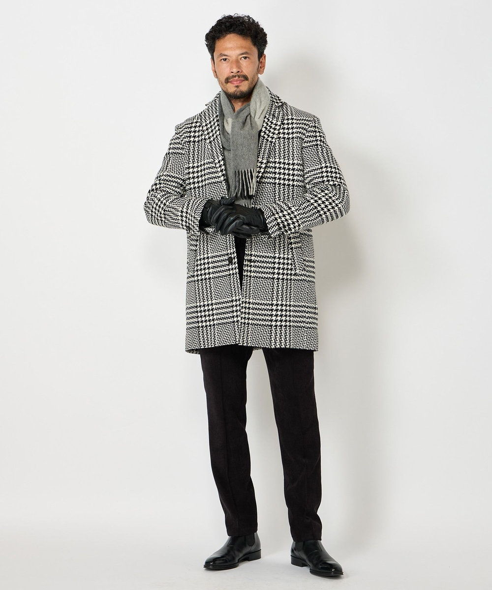 MEN'S BIGI グラデーションチェックカシミヤマフラー グレー