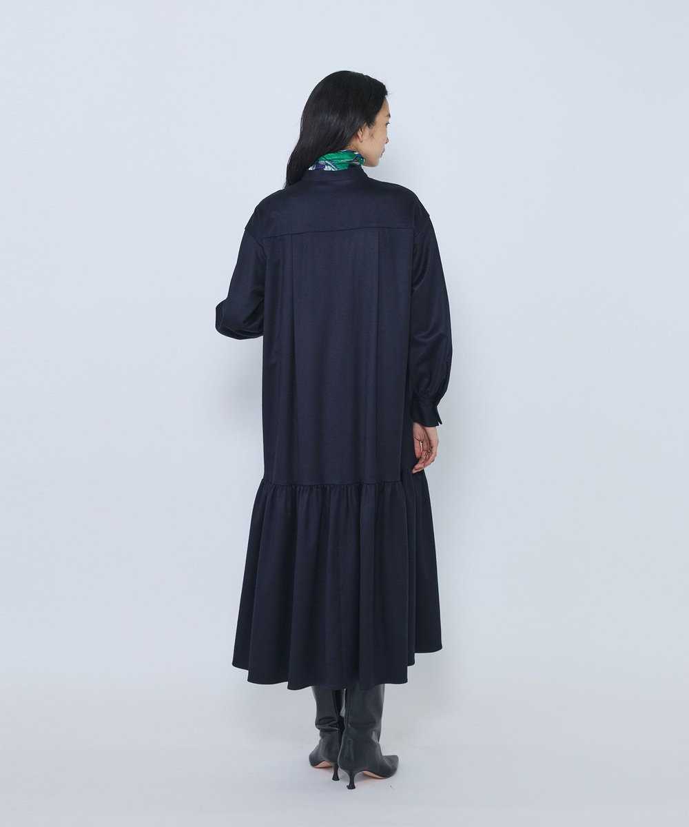 1er Arrondissement ウールサテンシャツワンピース ネイビー