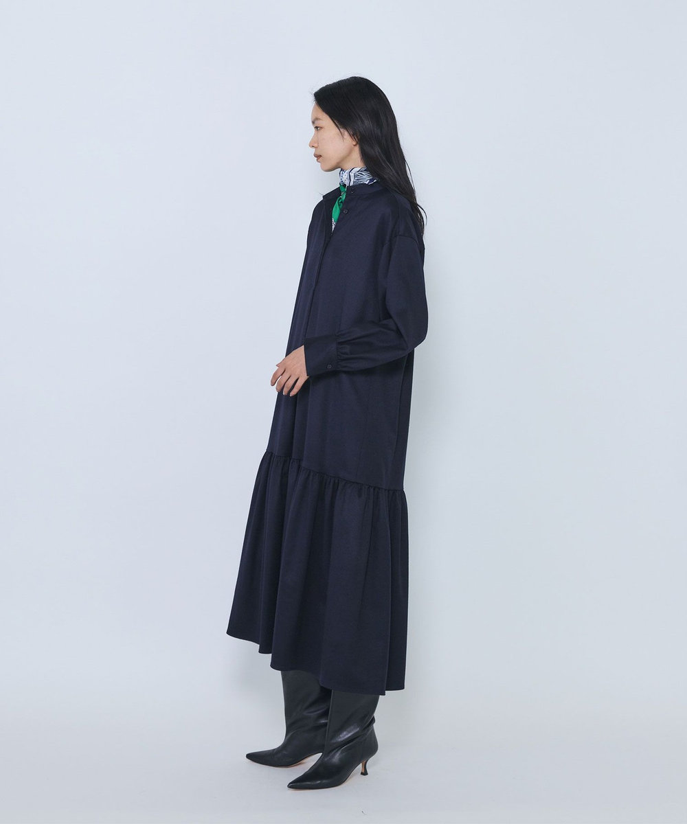 1er Arrondissement ウールサテンシャツワンピース ネイビー