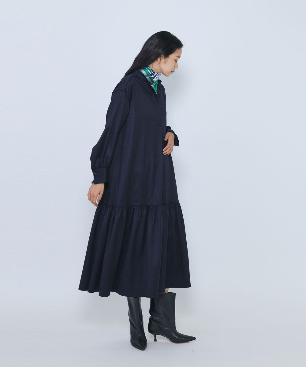 1er Arrondissement ウールサテンシャツワンピース ネイビー