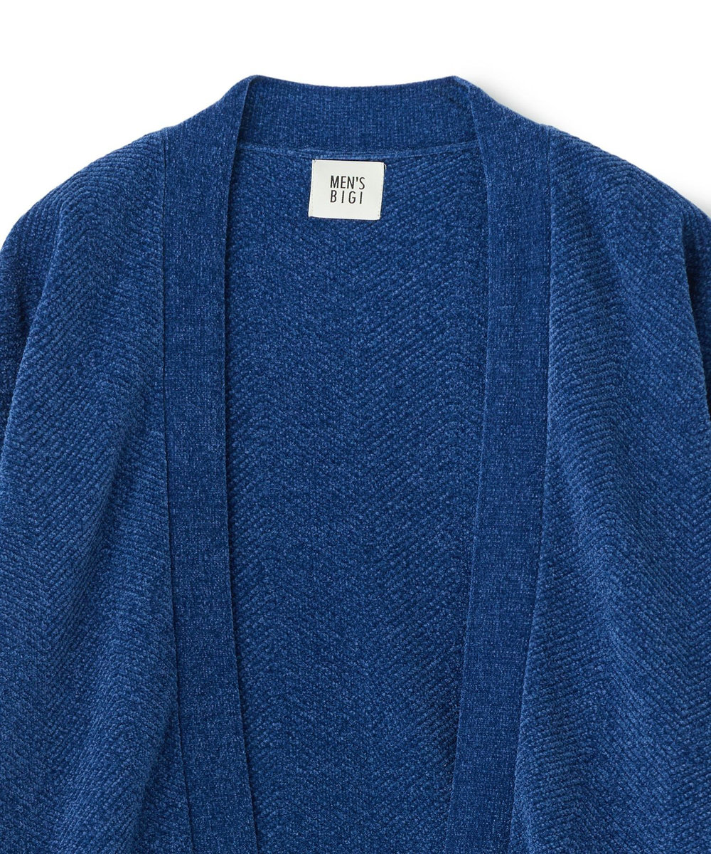 MEN'S BIGI モールヘリンボン ボタンレスカーディガン ブルー