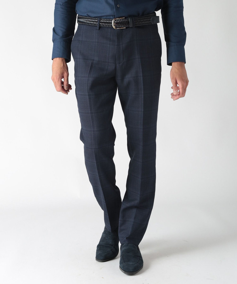MEN'S BIGI 【ACTIVE TAILOR】ホップサックチェックパンツ ネイビー