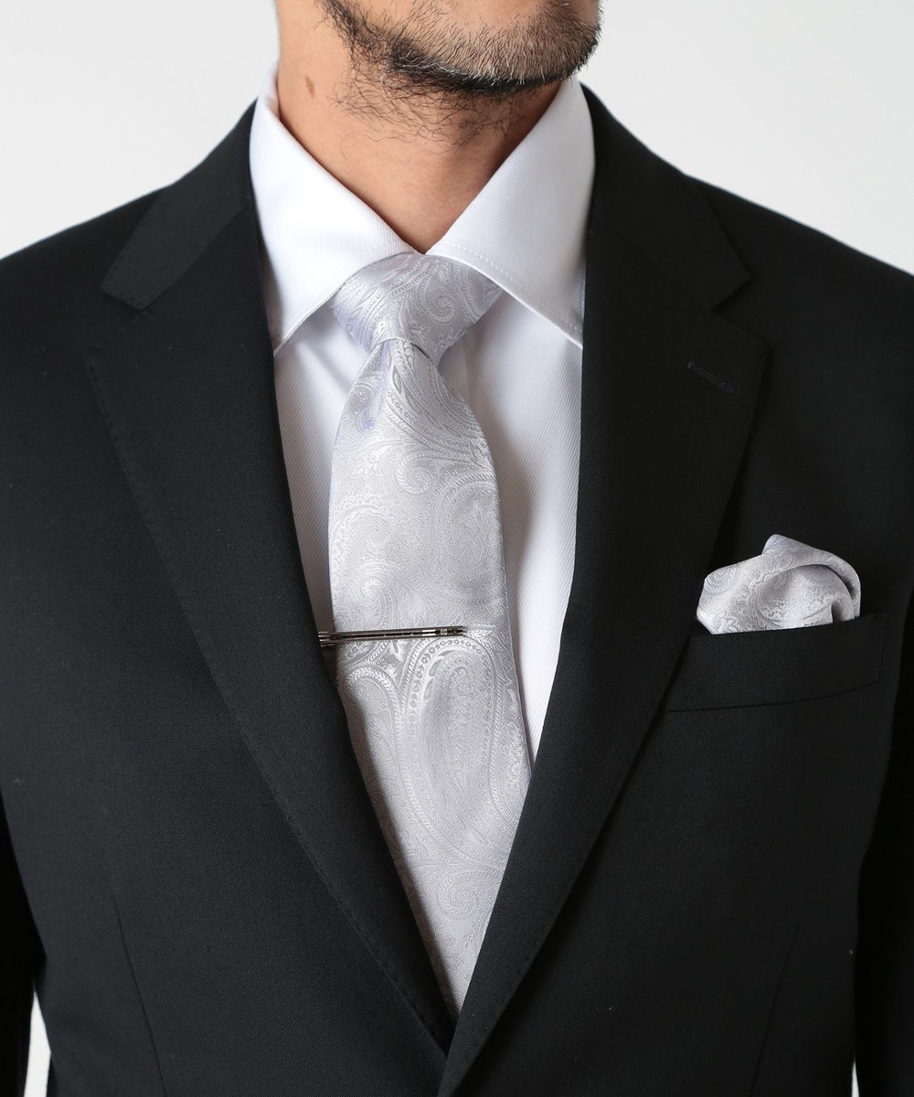 MEN'S BIGI シャドーペイズリー柄シルクチーフ シルバー
