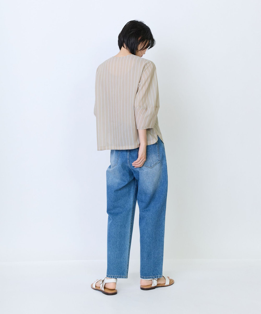 LOISIR エステルコットンストライプボトルスリーブブラウス ベージュ系その他