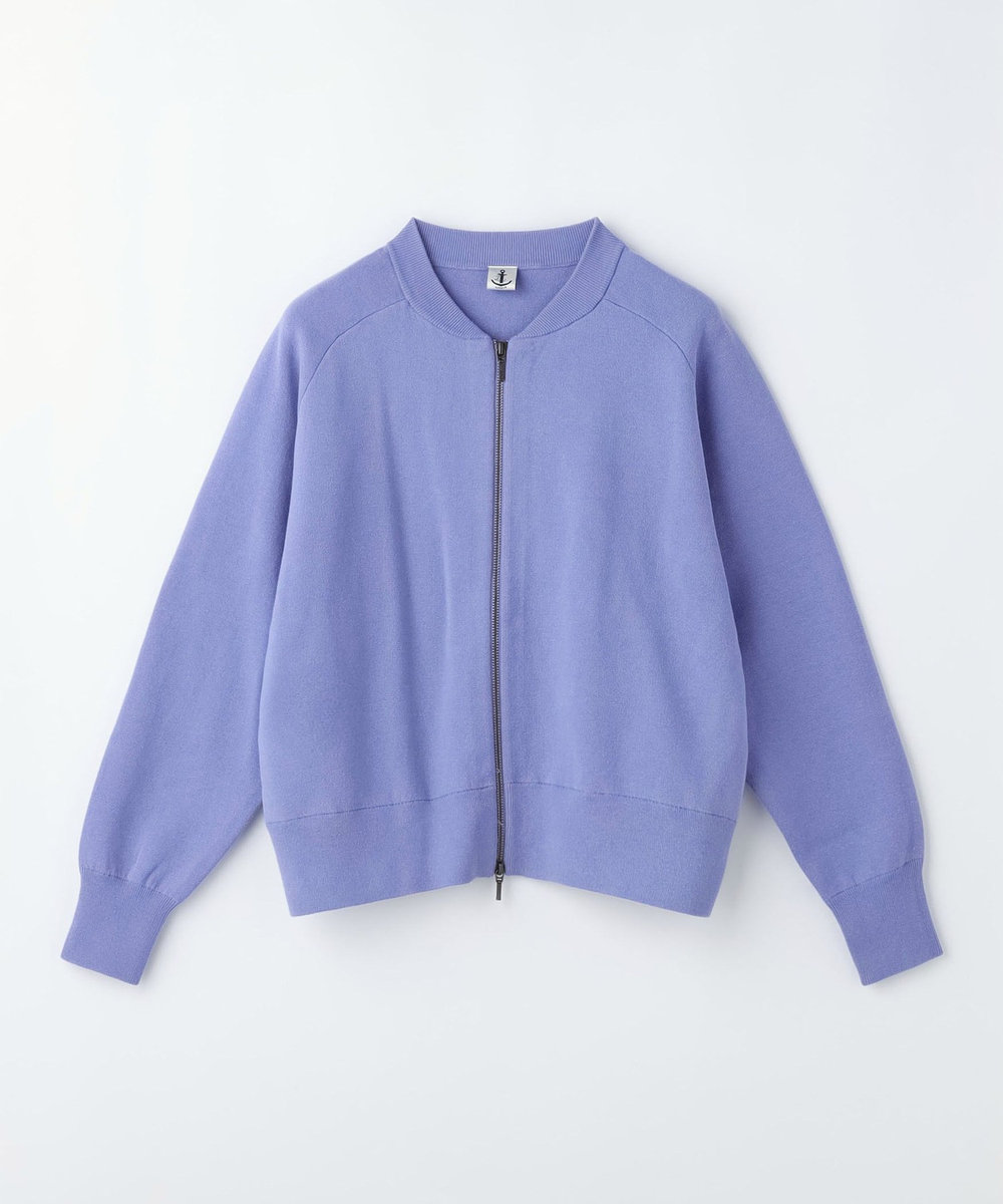 LOISIR コットン接結編みニットブルゾン ブルー