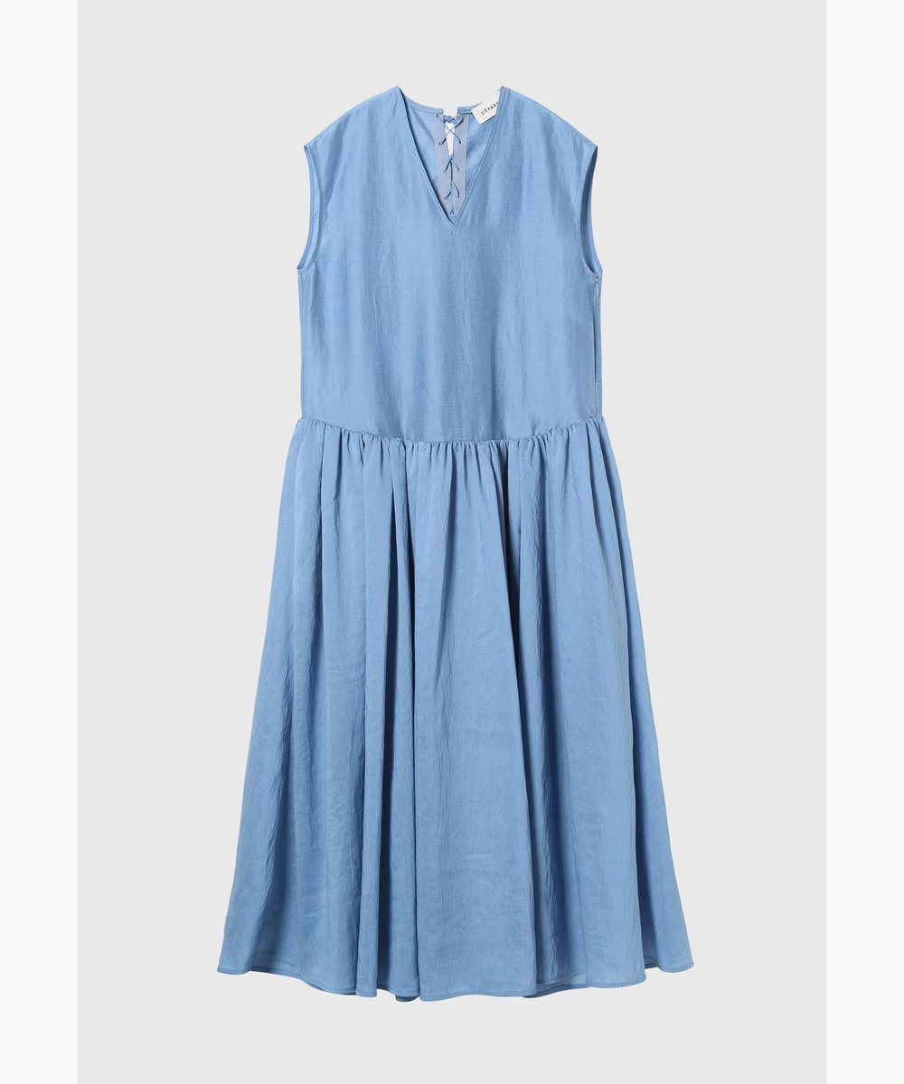 DÉPAREILLÉ WASHABLE LINEN LACE UP DRESS / ウォッシャブルリネンレースアップドレス ブルー