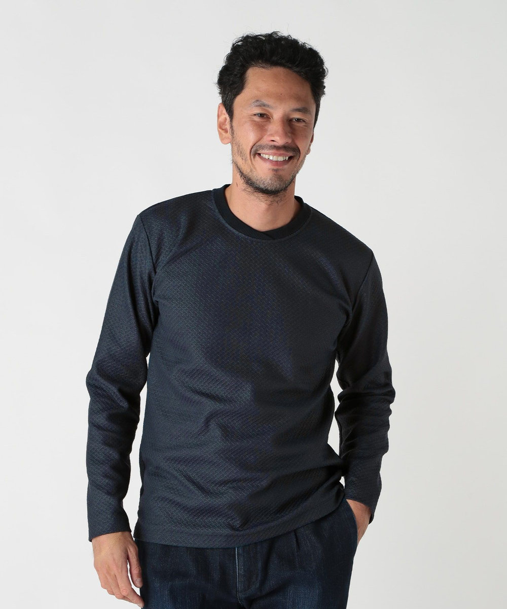 MEN'S BIGI フクレジャガード　クルーネックリブカットソー ネイビー