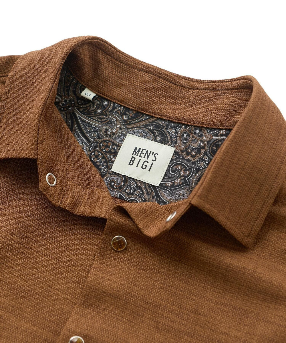 MEN'S BIGI 	ブッチャー七分袖シャツ＜ストレッチ/イージーケア/吸汗性/通気性＞ ブラウン