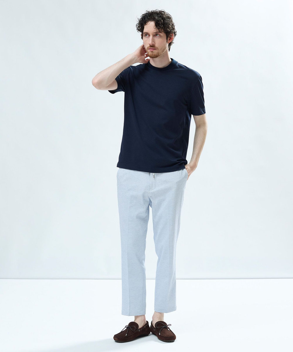 MEN'S BIGI 東レPrimeflex 麻調ドットメッシュ クルーネックTシャツ＜吸水速乾/通気性＞ ネイビー