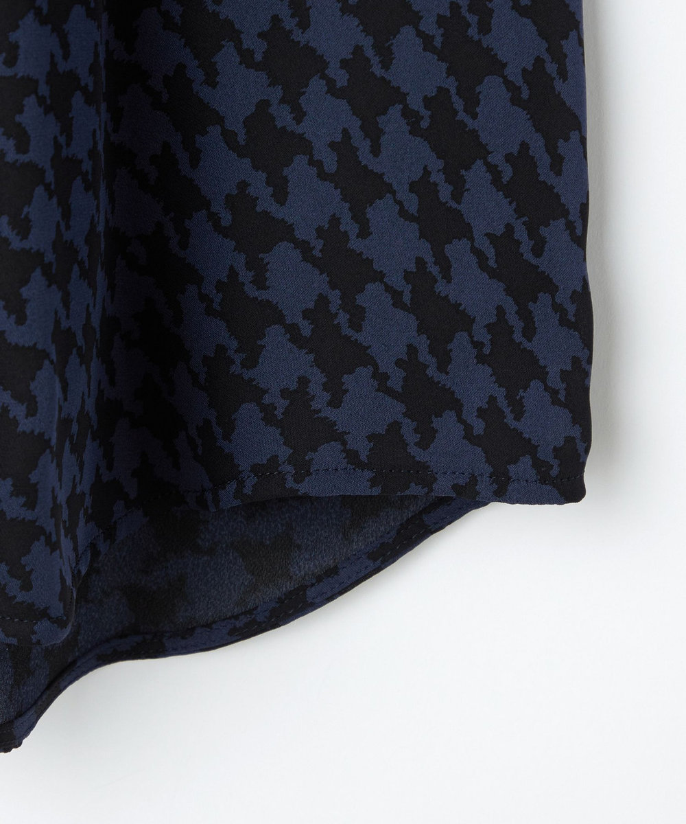 L'EQUIPE COUTURIER シルクジョーゼットハウンドトゥースPtブラウス ネイビー