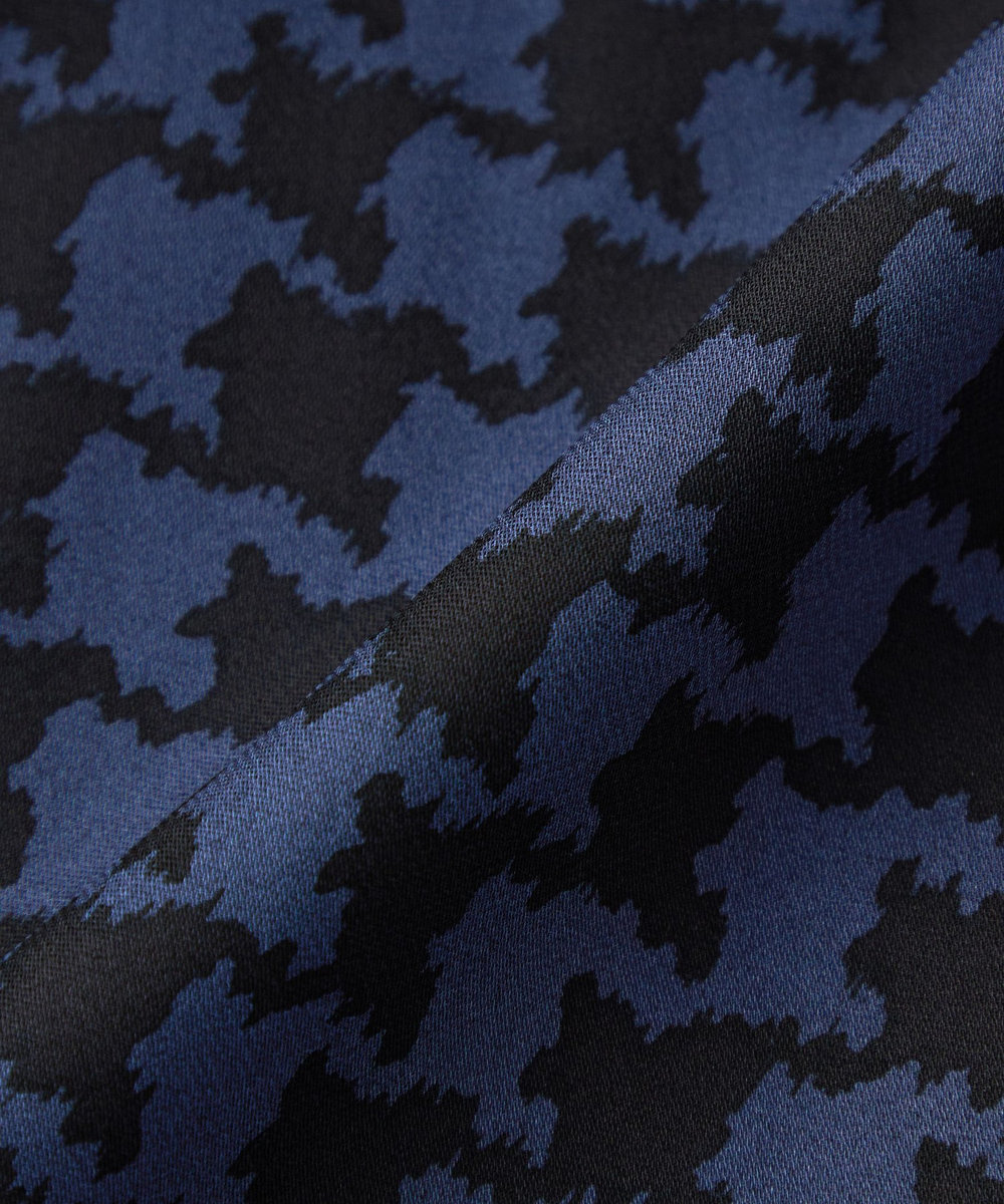 L'EQUIPE COUTURIER シルクジョーゼットハウンドトゥースPtブラウス ネイビー