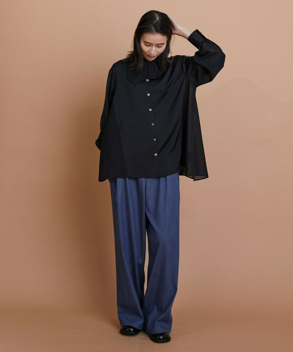 L'EQUIPE クレープサテン＆シフォンブラウス ブラック