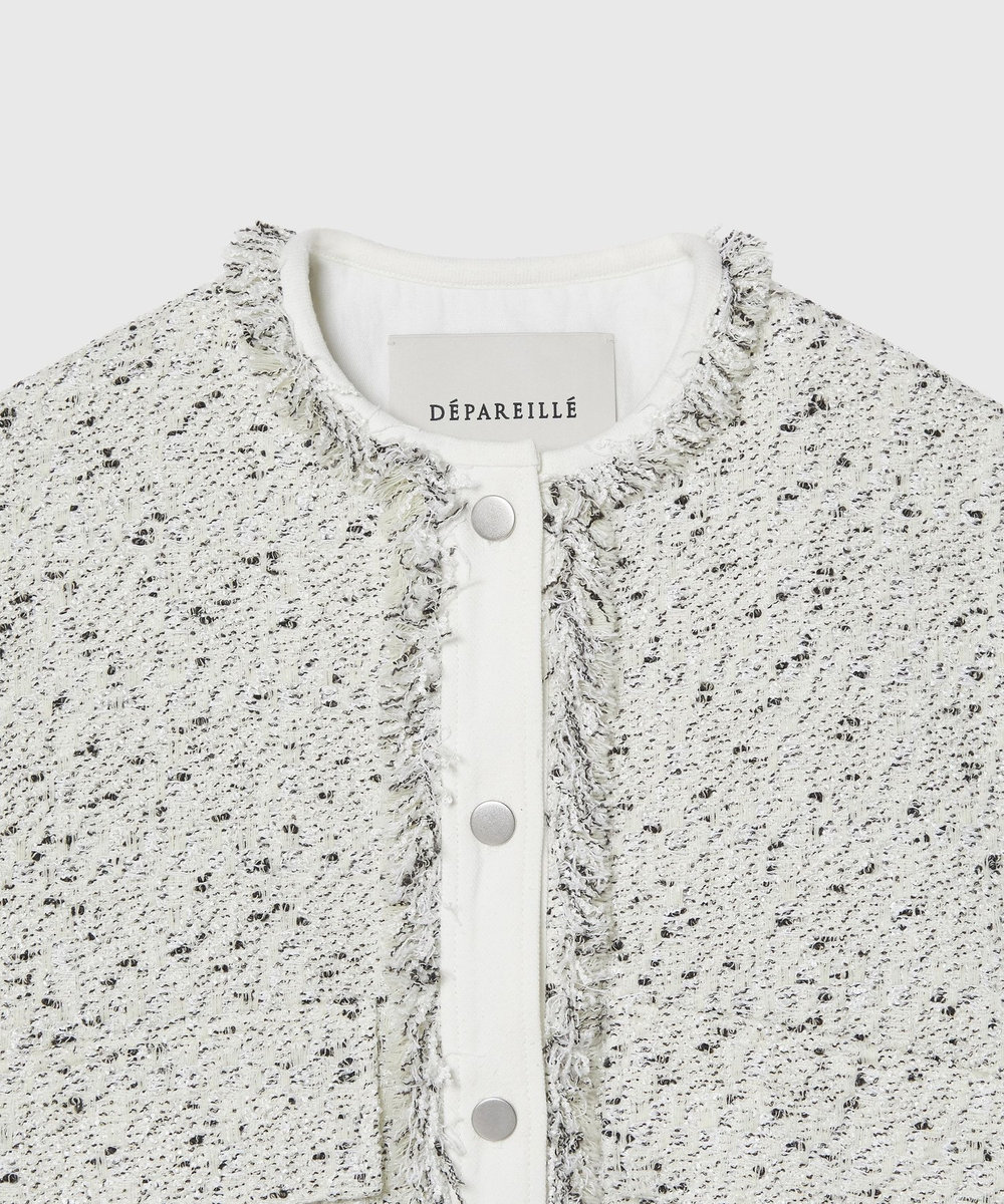 DÉPAREILLÉ NEP TWEED NO COLLAR JACKET / ネップツィードノーカラージャケット オフホワイト